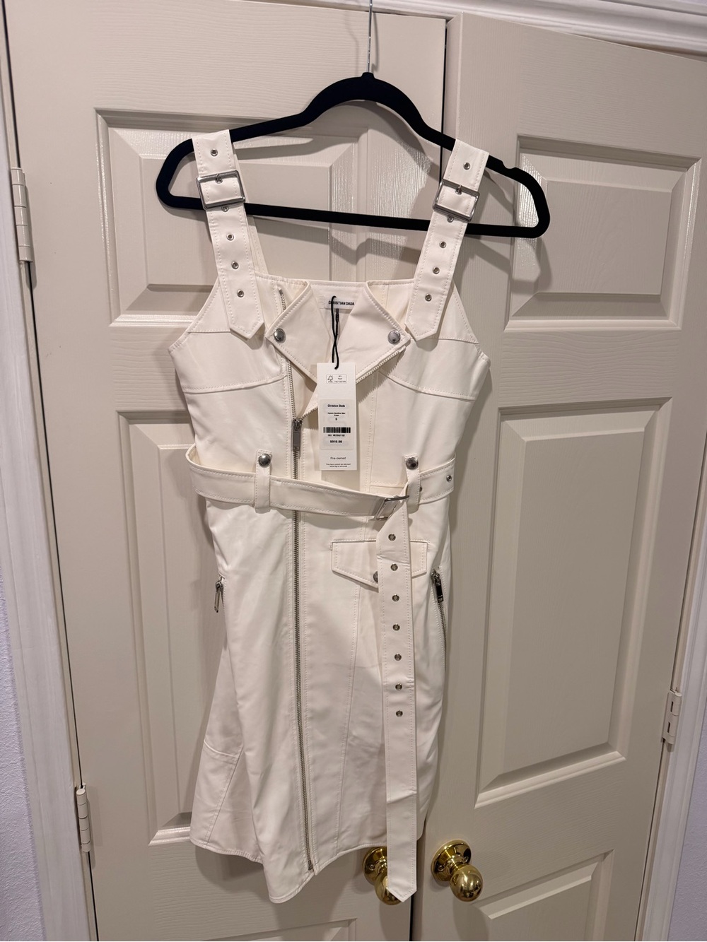 Ivory Faux-Leather Buckle Strap Mini Dress